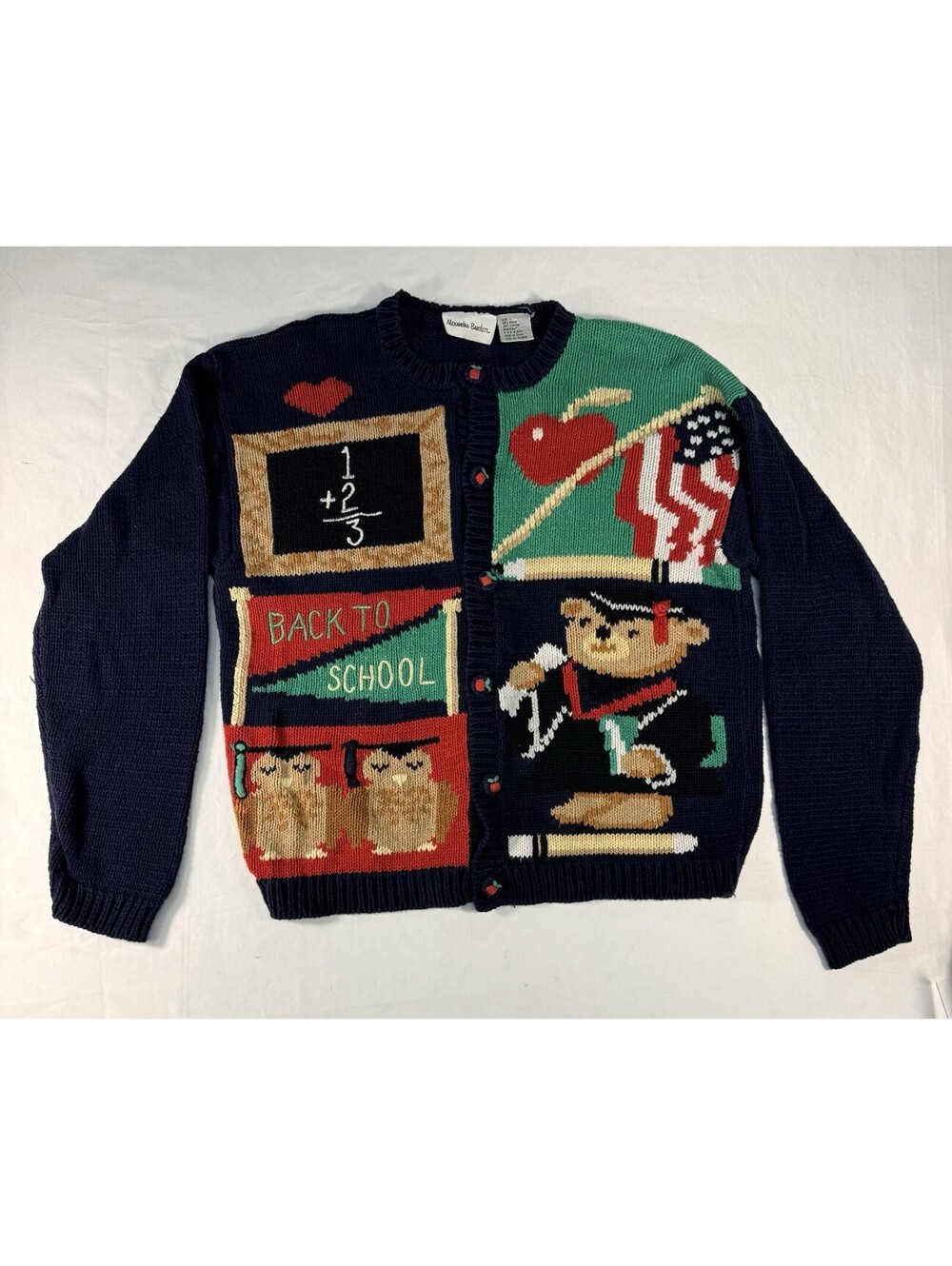 Vtg 90’s Alexandra Bartlett Teacher Cardigan Sweater Button Up Large Owl School